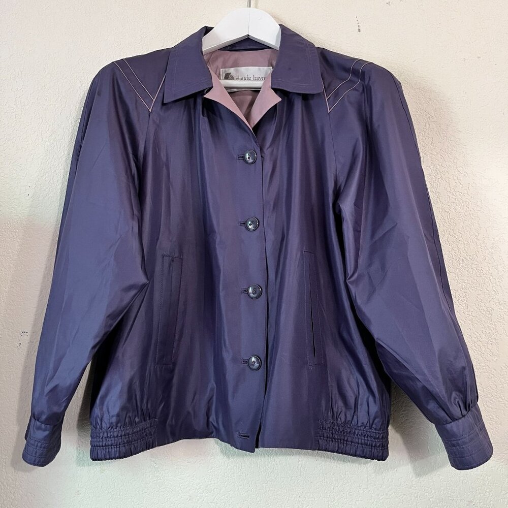 Vintage Claude Havrey Paris Womens Purple Button-Up Bomber Jacket Lightweight